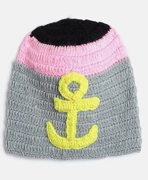 MayRa Knits Hand Knitted Ship Anchor Embroidered Cap - Grey