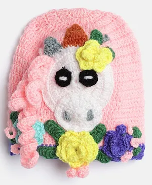 MayRa Knits Hand Knitted Unicorn Embroidered Cap - Pink