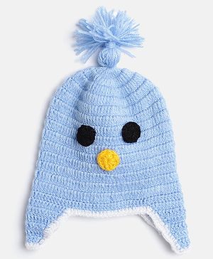 MayRa Knits Hand Knitted Cartoon Animal Eyes Embroiudered Cap - Blue