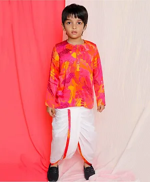 Miko Lolo Palash Dhoti-Kurta Set - Pink & Yellow