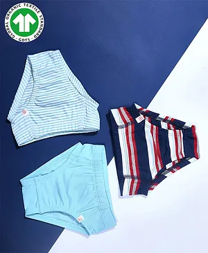 GREENDiGO Pack Of 3 Organic Cotton Striped & Solid Briefs - Blue