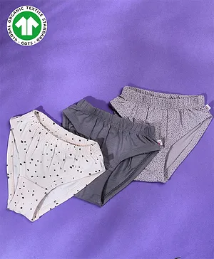 GREENDiGO Pack Of 3 Organic Cotton Printed & Solid Panties - Purple