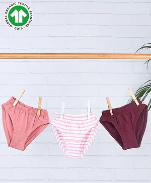 GREENDiGO Pack Of 3 Organic Cotton Striped & Solid Panties - Bubblegum Pink