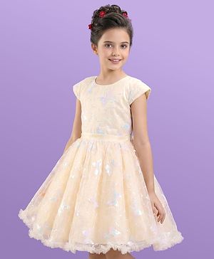 Pine Kids Short Sleeves Sequined Embroidery Party Wear Dress - Ivory
