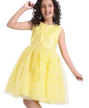 Pine Kids Sleeveless Glittered Party Wear Dress- Yellow