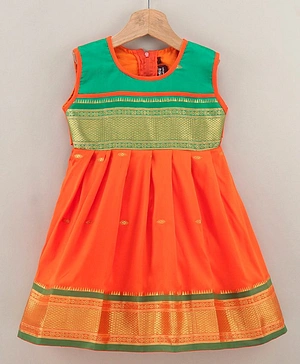 Bhartiya Paridhan Cotton Silk Sleeveless Zari Ethnic Dress - Orange