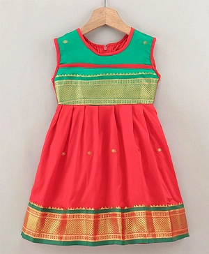 Bhartiya Paridhan Cotton Silk Sleeveless Zari Ethnic Dress - Red