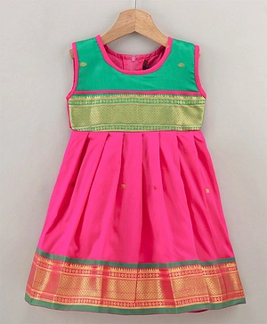 Bhartiya Paridhan Cotton Silk Sleeveless Zari Ethnic Dress - Pink