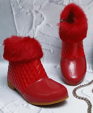 D'chica Quilted Faux Fur Detail Winter Boots - Red
