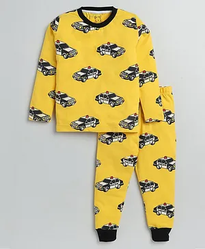 Little Marine Full Sleeves Cars Printed Night Suit - Yellow