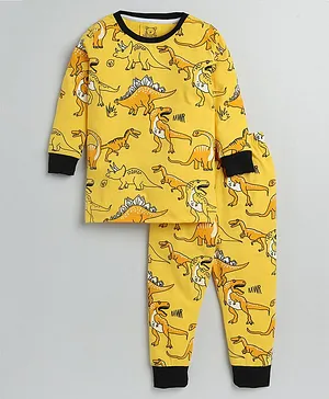 Little Marine Full Sleeves Dinosaur Printed Night Suit - Yellow