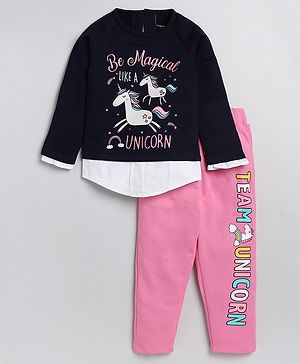 Little Marine Full Sleeves Be Magical Text Placement Printed Tee With Unicron Printed Pyjama - Blue