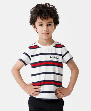 Kate & Oscar Half Sleeves Rugby Striped & Text Placement Printed Tee - White