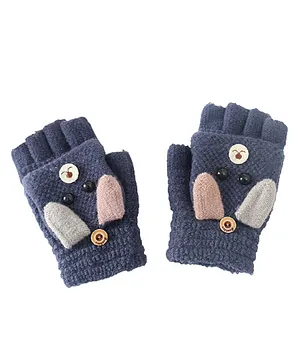 AHC 2 in 1 Half and Full Winter Bunny Print & Ear Applique  Gloves- Blue
