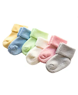 AHC Baby Socks Cotton Breathable Anti Skid Thick Warm Kids Socks Pack of 6 - Multicolour