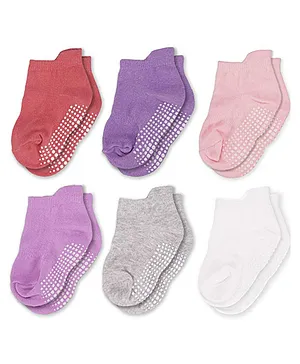 AHC Baby Breathable Anti Slip Ankle Length Kids Socks Pack of 6 - Multicolor