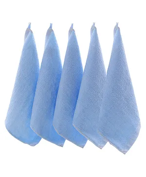 AHC Bamboo Cotton Soft Hand Face Towel Washcloth for baby Pack of 5 - Blue