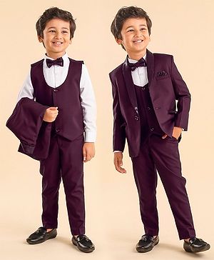 Babyhug Full Sleeves Solid Party Suit With Blazer- Maroon