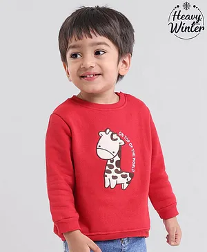 Babyoye Cotton Brushed Fleece Full Sleeves Sweatshirt Multiprint - Red