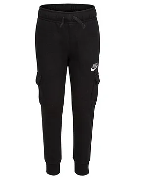 Nike Club Full Length Placement Printed Cargo Pants With Side Pockets - Black