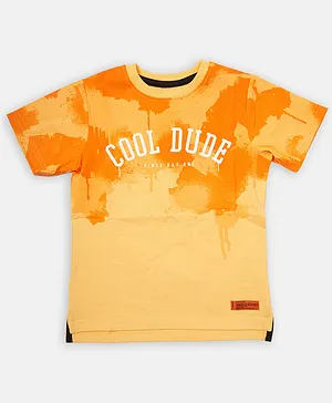 Angel & Rocket Half Sleeves Cool Dude Printed Tie Dye Effect Tee - Orange