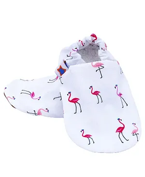 Skips Unisex Flamingo Print Booties - White