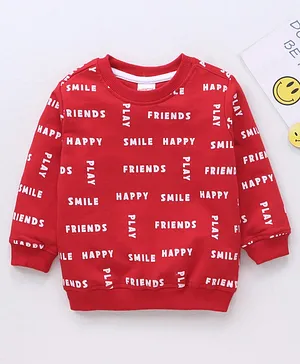 Babyhug Full Sleeves Winter Wear T-Shirt Text Print - Red