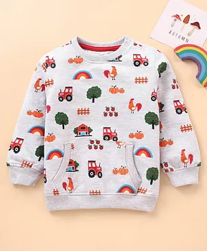 Babyhug Full Sleeves Cotton Looper Knit Winter Wear Tee Tree Print- Grey