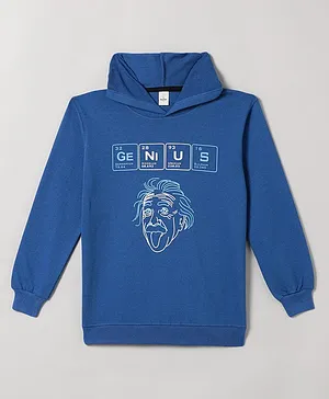 The Boo Boo Club 100% Cotton Full Sleeves Albert Einstein Printed Hooded Sweatshirt - Blue