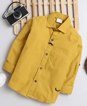 BAATCHEET Full Sleeves Solid Shirt With Moustache Brooch - Yellow