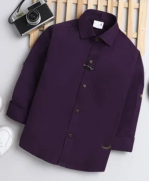BAATCHEET Full Sleeves Solid Shirt With Moustache Brooch - Purple