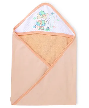 Kritiu Baby Knit Terry Cartoon Print Hooded Towel Orange