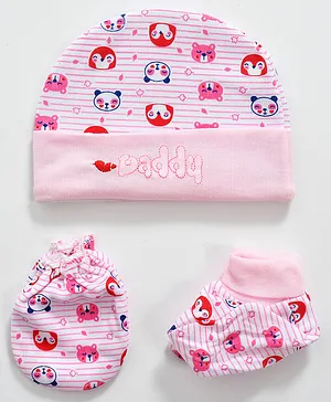 JARS Collections 100% Cotton Cap Mittens And Booties Pink - Diameter 11.5 cm