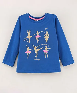Teddy Cotton Full Sleeves Text Printed Tops - Blue
