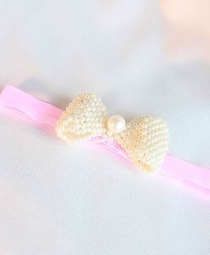 CHOKO Pearls Embellished Bow Detail Headband - Pearl White & Pink