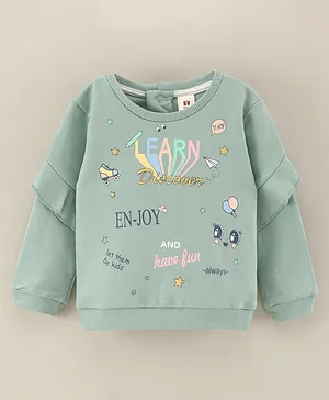ToffyHouse Full Sleeves Fleece Light Winter Top Text Print - Green