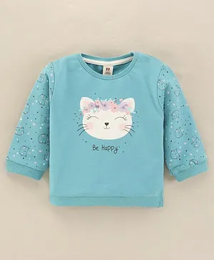 ToffyHouse Full Sleeves Winter Wear Top With Cat Print - Blue