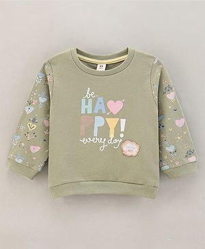 ToffyHouse Full Sleeves Fleece Light Winter Tee Floral Print - Light Brown