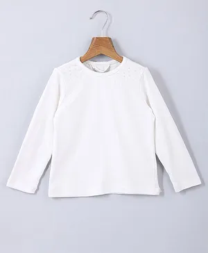 Beebay Full Sleeves Solid Ribbed Knit Tee - White