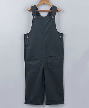 Beebay 100% Cotton Sleeveless Pocket Detail Solid Dungarees - Bottle Green