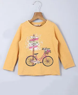 Beebay 100% Cotton Full Sleeves Cycle Graphic T Shirt - Yellow