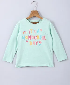 Beebay 100% Cotton Full Sleeves Its A Wonderful Day Graphic Print T Shirt - Sea Green