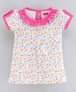 Babyhug 100% Cotton Short Sleeves Frock Floral Print - White