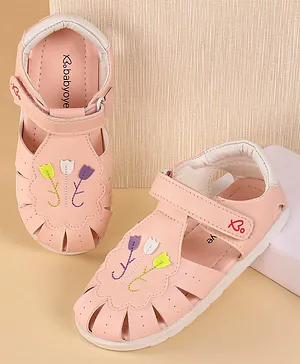 Babyoye Velcro Closure Sandals with Tulip Applique - Pink