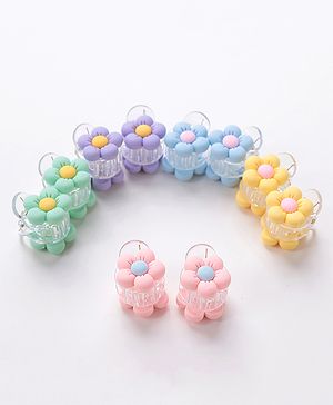 Babyhug Free Size Flower Shaped Clips Pack of 10 - Green & Blue