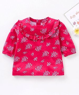 Babyhug Three Fourth Peasent Sleeves With Floral Print - Dark Pink