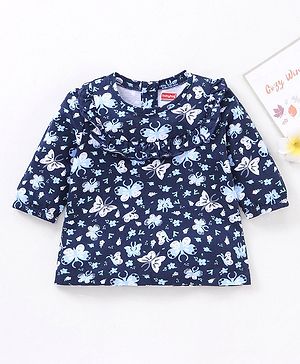 Babyhug Three Fourth Peasent Sleeves T-Shirt  With Butterfly Print - Navy Blue