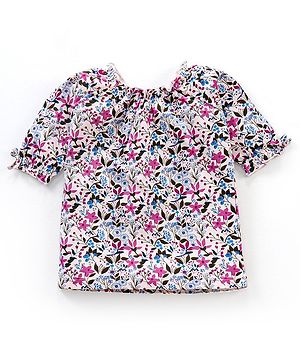 Babyhug Three Fourth Sleeves Top with Frill Detailing & Floral Print - Light Peach