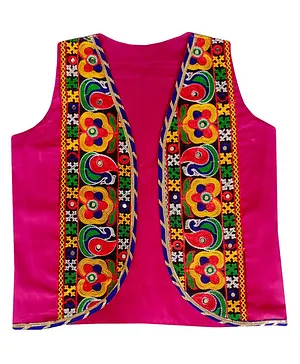 Aglare Sleeveless Garba & Navratri Theme Kutch Koti Embroidered & Mirror Embellished Gujarati Curved Hem Jacket - Purple