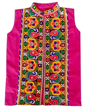 Aglare Sleeveless Garba & Navratri Theme Kutch Koti Embroidered & Mirror Embellished Gujarati Jacket - Purple